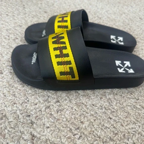 Off-White | Shoes | Offwhite Black Slides With Yellow Strap  display picture 3
